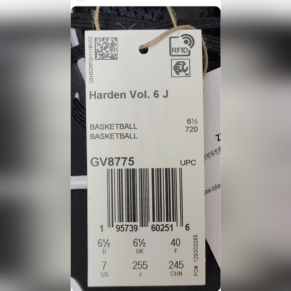 Adidas Harden Vol. 6 J Basketball Shoes GV8775 Youth Size Multi White/Black New - Picture 11 of 11